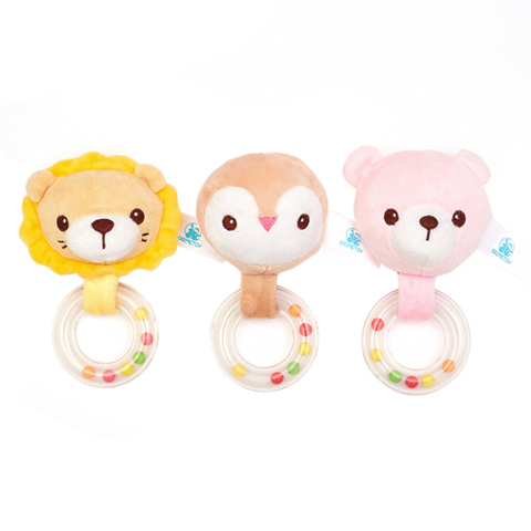 Custom Handmade Cartoon Animal Head Funny Lovely Soft Stuffed Plush Toy Rattle Baby Rattles For Baby